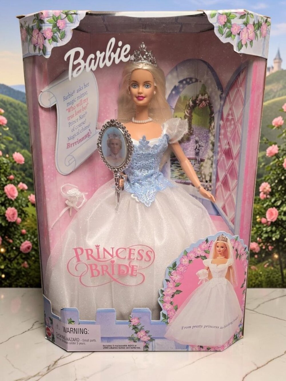 Barbie Princess Bride Doll White Blue with Silver Tiara